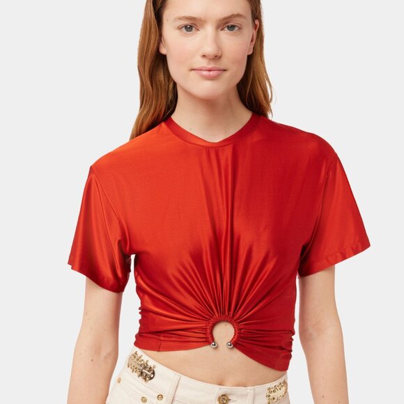 Paco Rabanne Red Orange Crop Top with Ring - NWOT - 38 - Picture 2 of 6